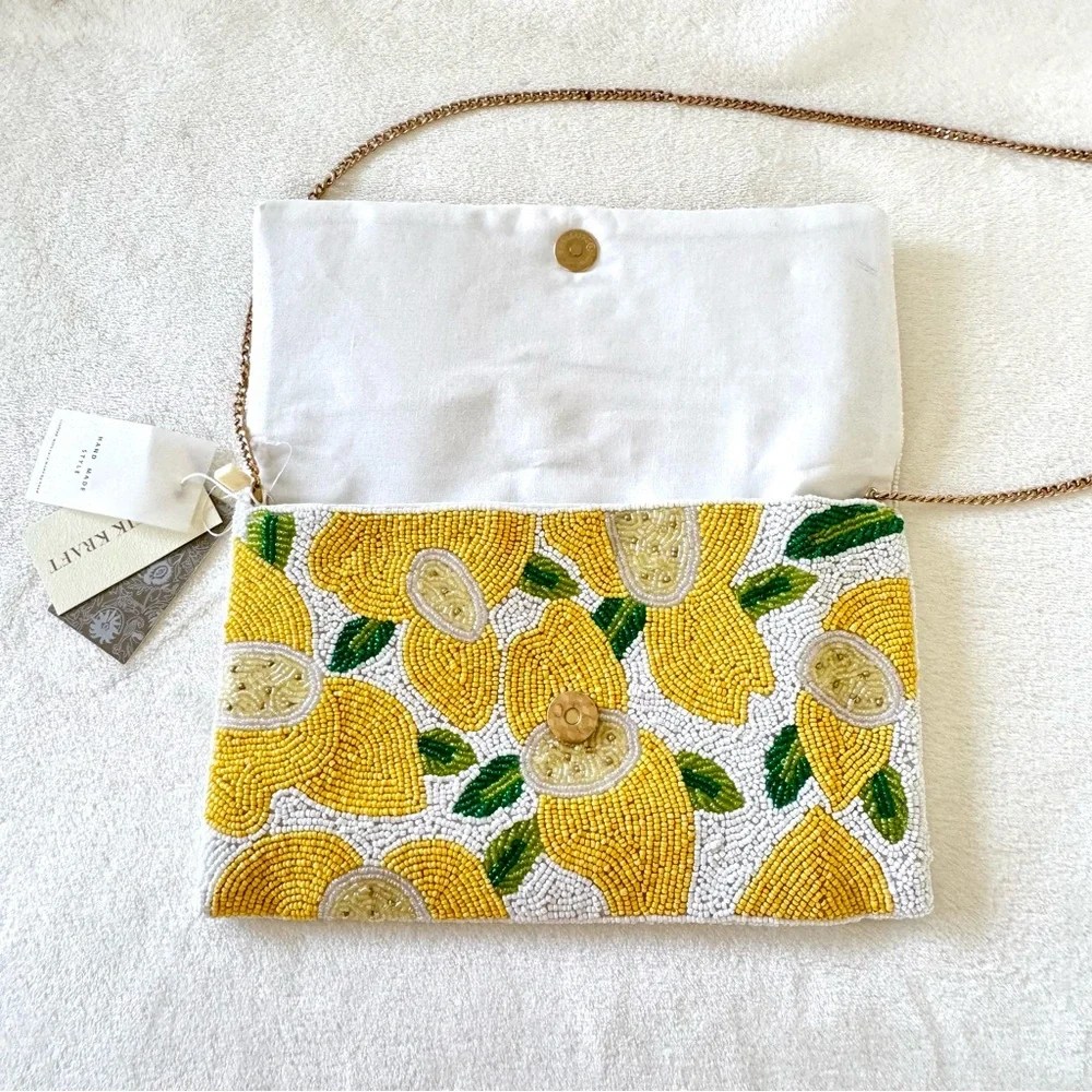 Antik Kraft Beaded Lemon Fold-Over Clutch / Crossbody Bag